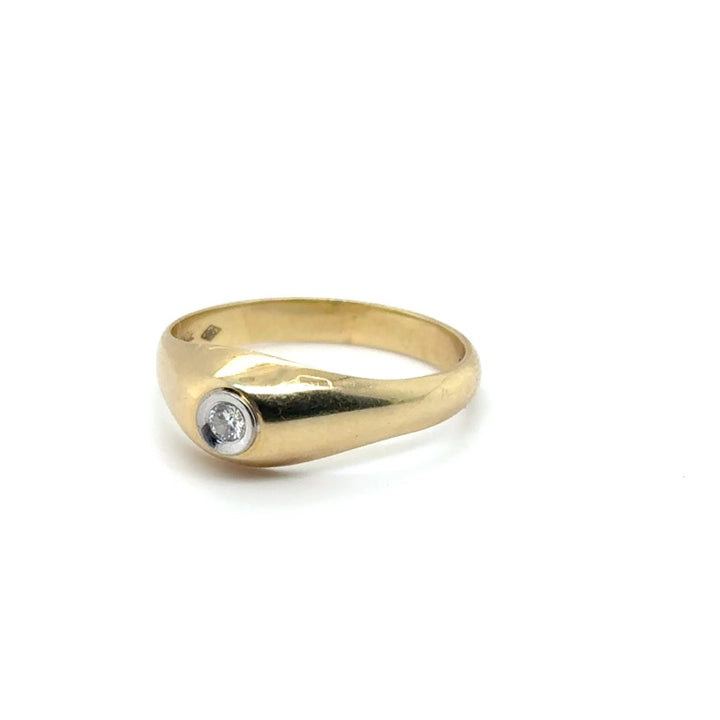 14 kt Geelgouden Engelse Ring met Diamant – Maat 64