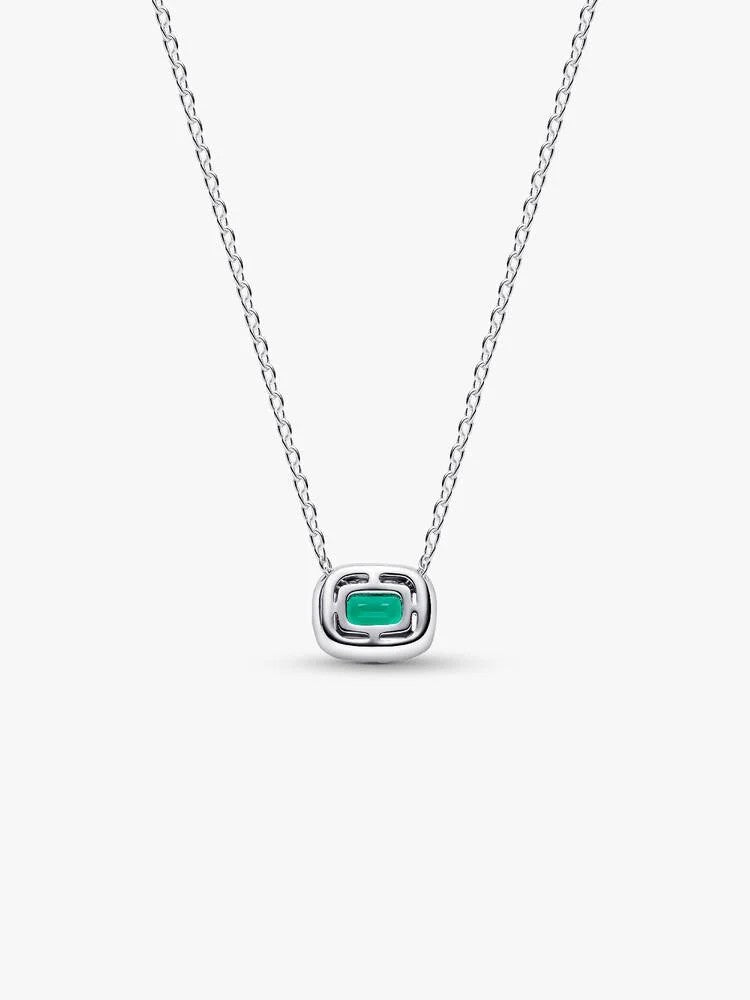 Pandora Rectangular Sparkling Green Halo Pendant Necklace 394503C01