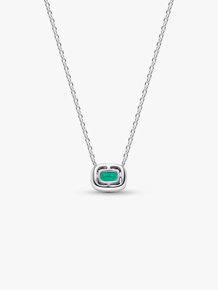 Pandora Rectangular Sparkling Green Halo Pendant Necklace 394503C01