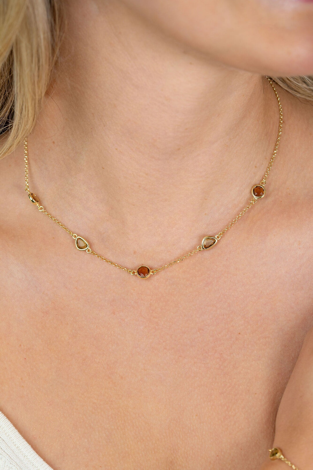 ZINZI goldplated collier met bruine & olijfgroene stenen ZIC2770