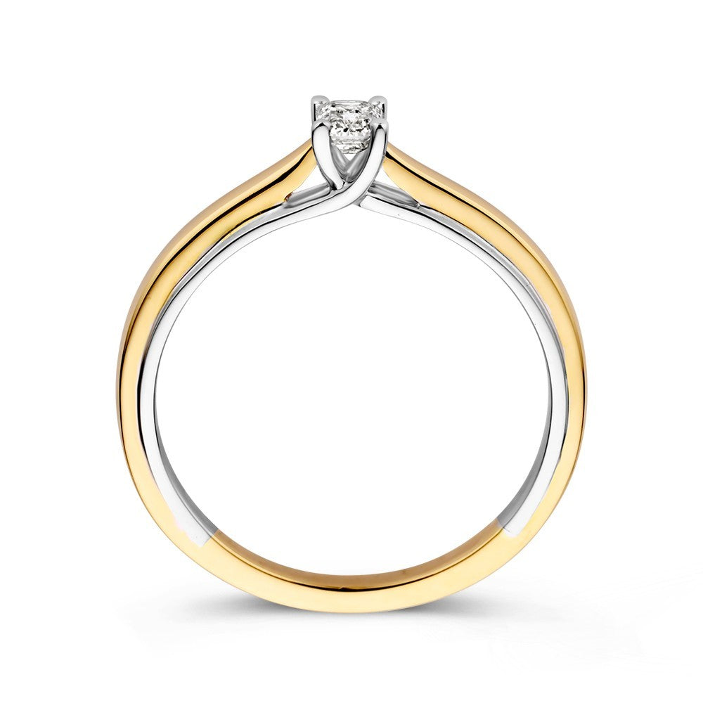 14 Karaat Bicolor Gouden Ring met 0,22 ct Emerald Geslepen Diamant