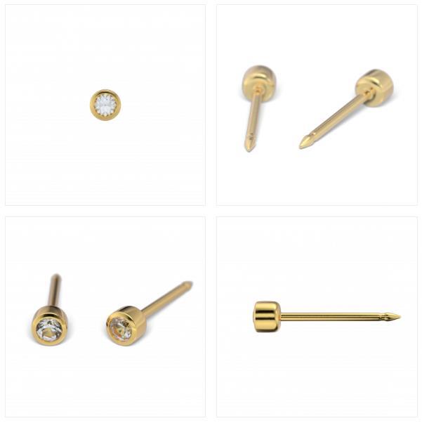 Studex schietoorbellen  Kristal, 3 mm, verguld, Chirurgis