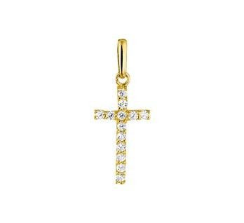 Geelgouden Kruis Hanger met Zirkonia – 13,5 x 7,5 mm