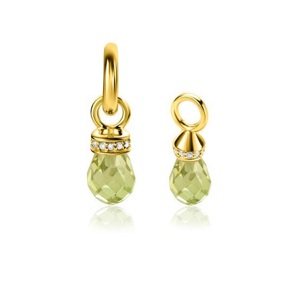 17mm ZINZI gold plated zilveren oorbedels in peervorm groen peridot en witte zirconia&