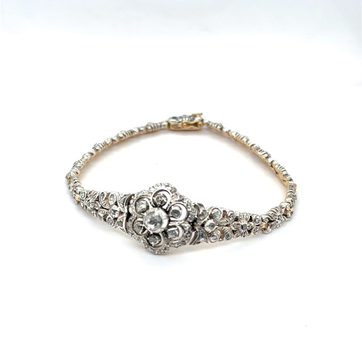 14 kt Gouden en zilver vintage Armband met Roosgeslepen Diamanten