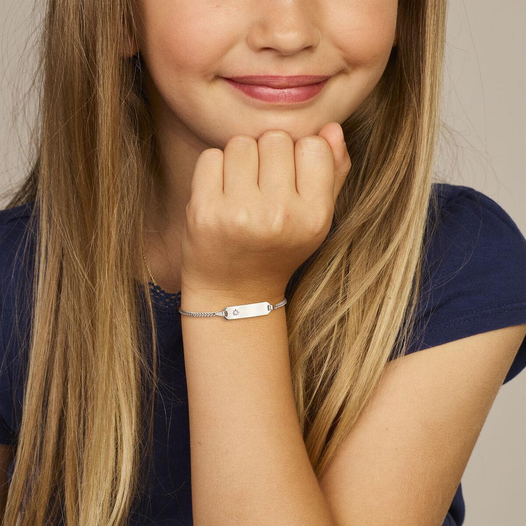 Zilveren Graveerarmband met Roze Zirkonia 11 – 13 cm