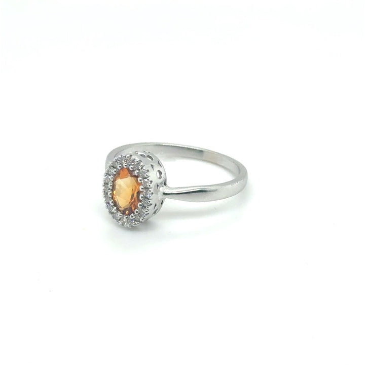 14 kt Witgouden Ring met Citrien en Diamant