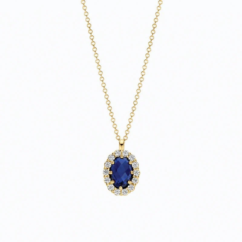 Blush Lab Diamonds Collier LG3021Y – 14 Karaat Geelgoud met Lab Grown Saffier en Diamant