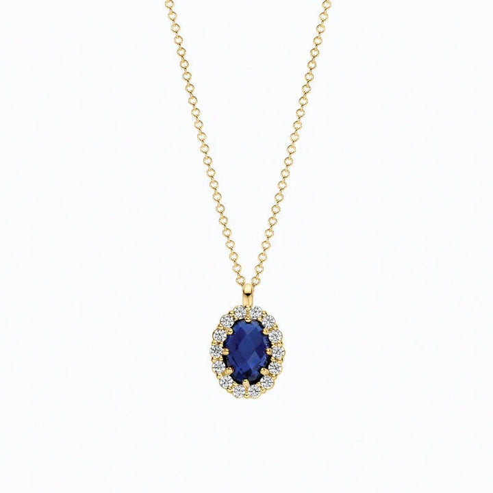 Blush Lab Diamonds Collier LG3021Y – 14 Karaat Geelgoud met Lab Grown Saffier en Diamant