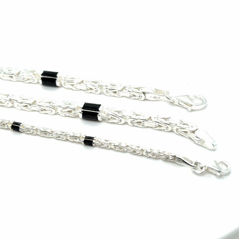 Zilveren Massieve Koningsschakel Armband 3 mm met Onyx – 20 cm