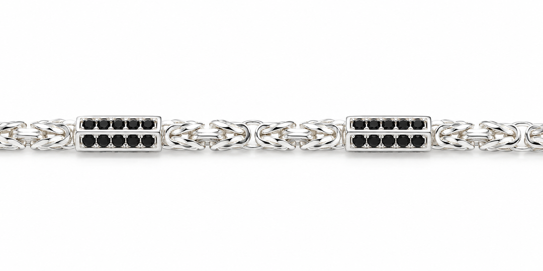 Zilveren Koningsschakel collier 3 mm met Onyx 55 cm