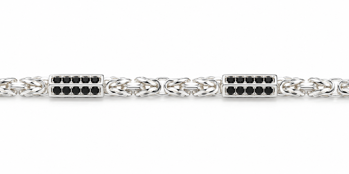 Zilveren Koningsschakel collier 3 mm met Onyx 55 cm