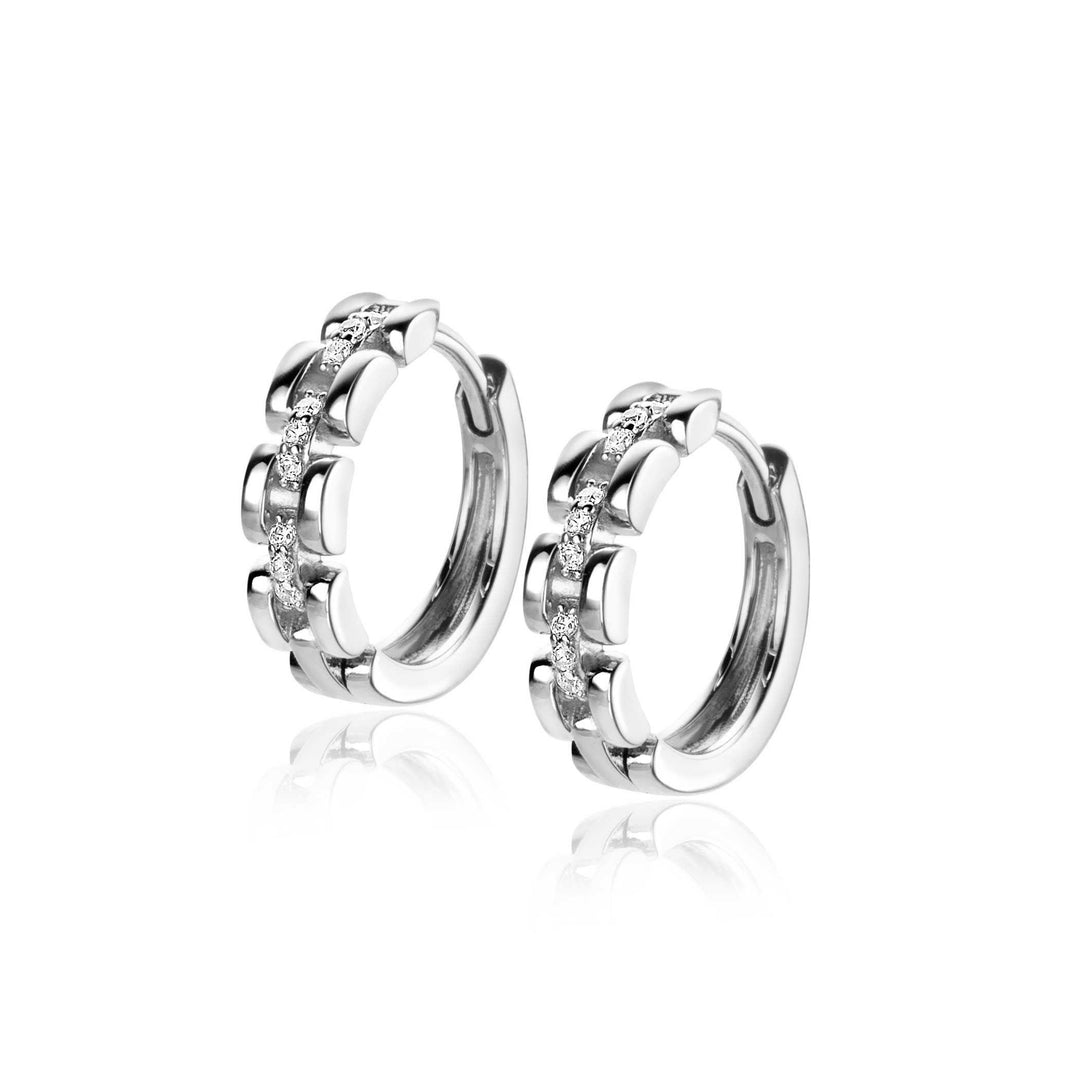 ZINZI zilveren oorringen met rolex-style schakels en middenbaan bezet met witte zirconia&