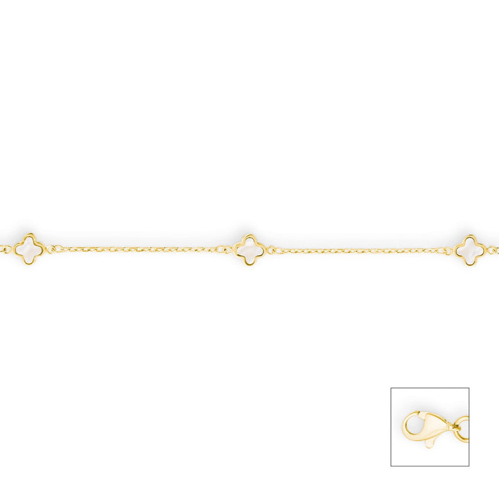 14 Karaat Geelgouden Armband met Witte Parelmoer Klavers 19 cm
