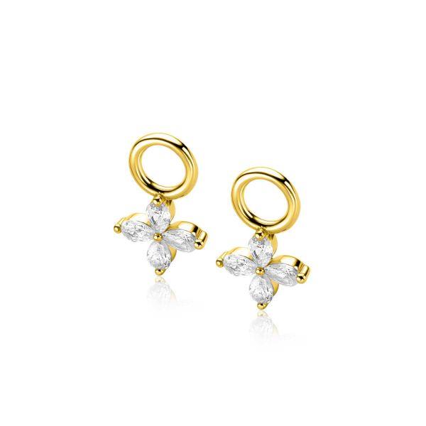 ZINZI gold plated zilveren oorbedels met bloem bezet met 4 druppelvormige zirconia&