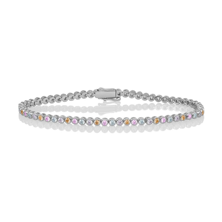 Bracelet | Tennis Round Multi CZ rhodium plated - Silver - Small LK-TBS-02-S-MULTI