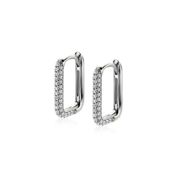 ZINZI zilveren luxe oorringen 15x2mm rechthoekig met witte zirconia&