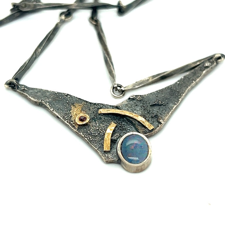 zilveren choker opaal robijn &amp; 14 kt goud