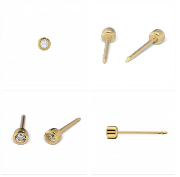 Studex Ronde zetting: Kristal, 2 mm, verguld, Chirurgisch staal