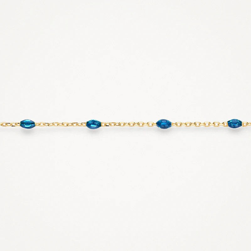 2226YRB Blush geelgouden armband met resin druppels blauw