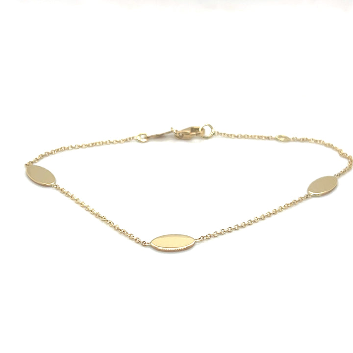14 kt armband 3 x ovale plaatjes 3x5 mm 17-19 cm