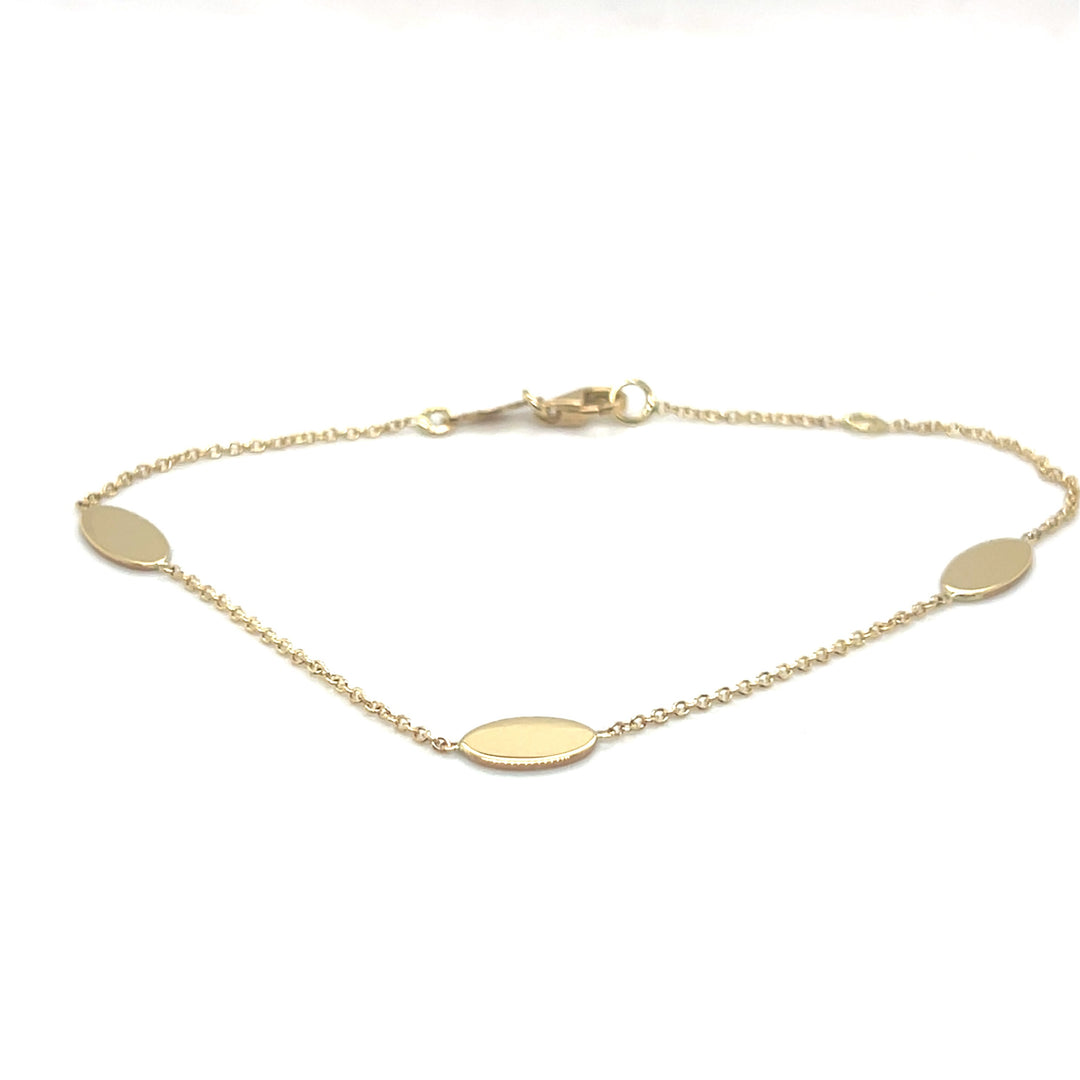 14 kt armband 3 x ovale plaatjes 3x5 mm 17-19 cm
