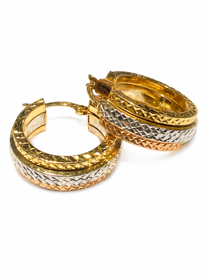 14 kt Occasion tri color oorringen gediamanteerd