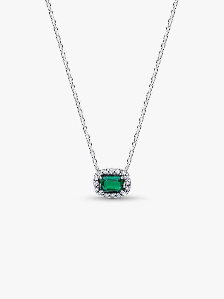 Pandora Rectangular Sparkling Green Halo Pendant Necklace 394503C01