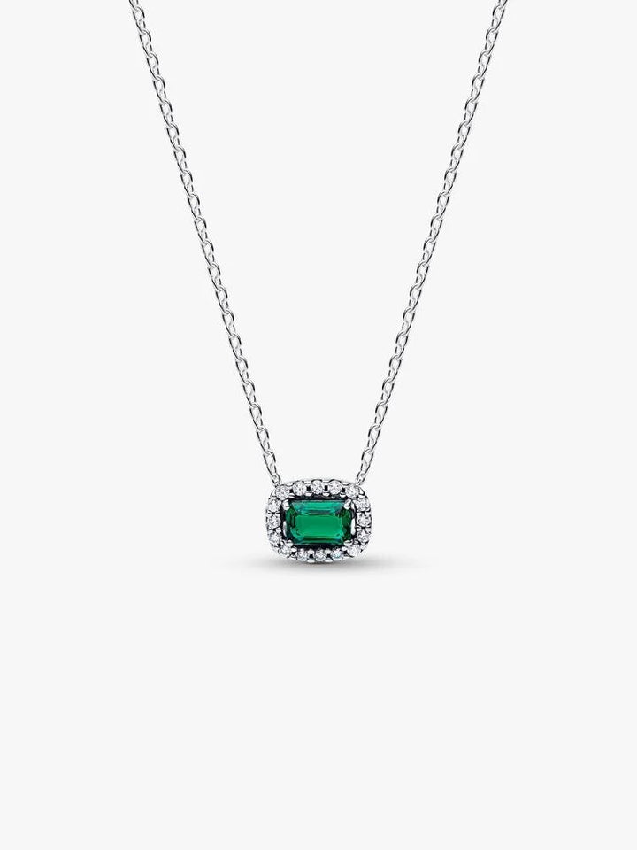 Pandora Rectangular Sparkling Green Halo Pendant Necklace 394503C01