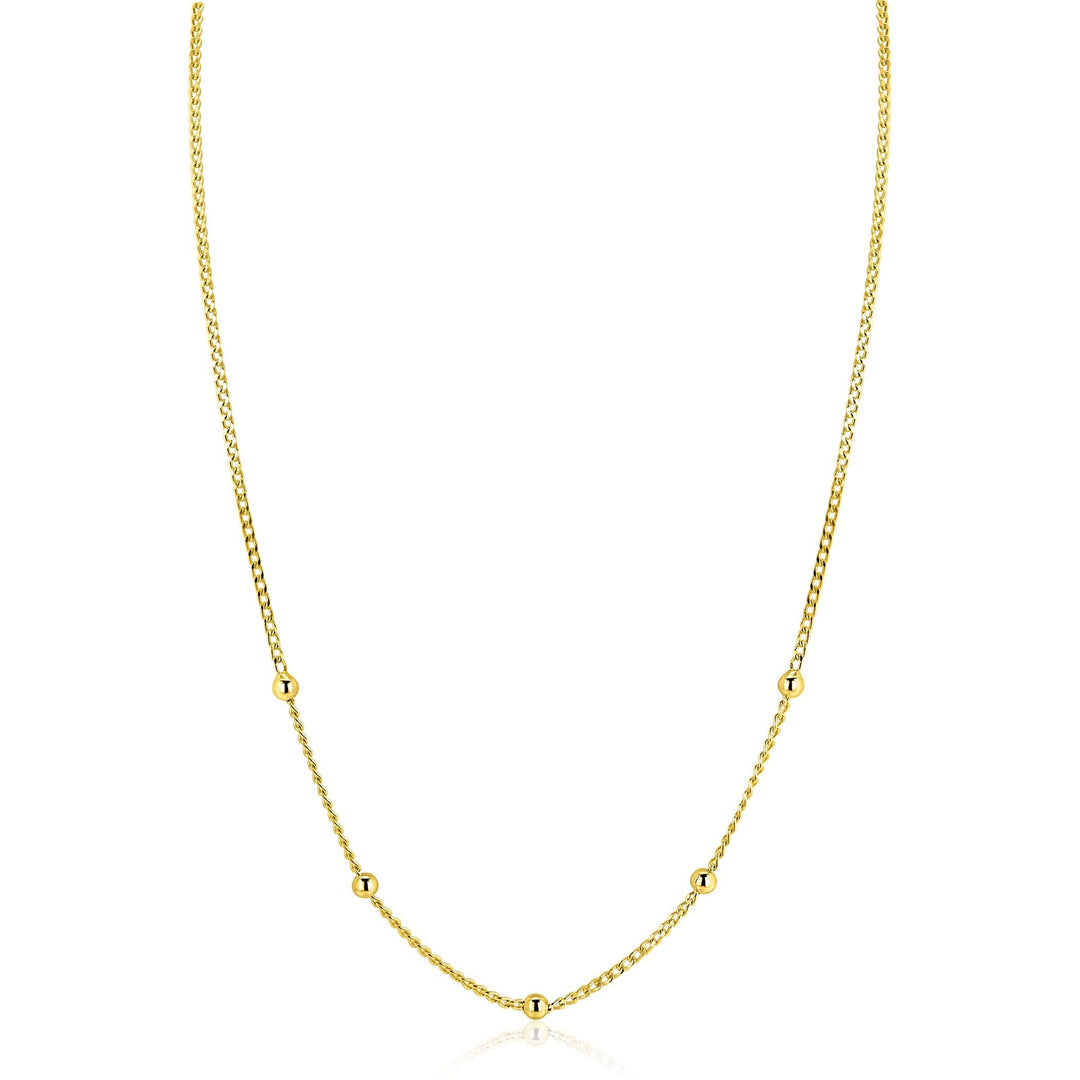 ZINZI gold plated zilveren gourmet ketting met vijf bolletjes 42–45cm ZIC2714G