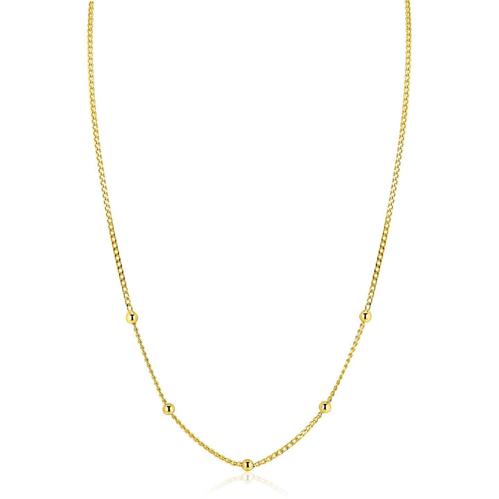 ZINZI gold plated zilveren gourmet ketting met vijf bolletjes 42–45cm ZIC2714G