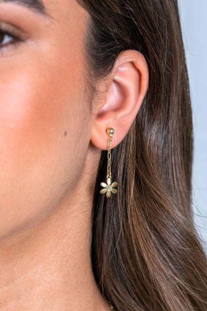 ZINZI gold plated zilveren oorstekers 34mm lang met paperclip schakels en sierlijke bloem ZIO2379