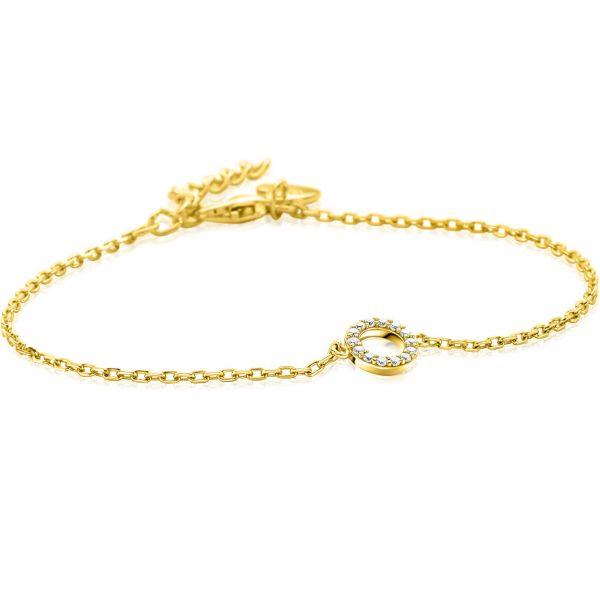 ZINZI gold plated zilveren armband met open rondje (7,5mm) bezet met witte zirconia&