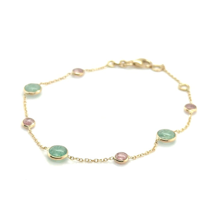 14 karaat geelgouden armband met multicolor kwarts 17-19 cm