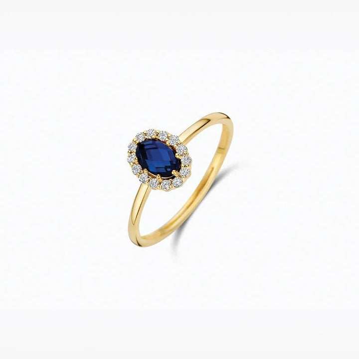 Blush Lab Diamonds Ring LG1082Y – 14 Karaat Geelgoud met Lab Grown Saffier en Diamant