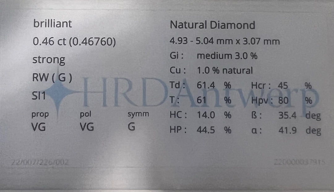 18 kt massieve kogelring met een 0.46ct G Si1 diamant gezet