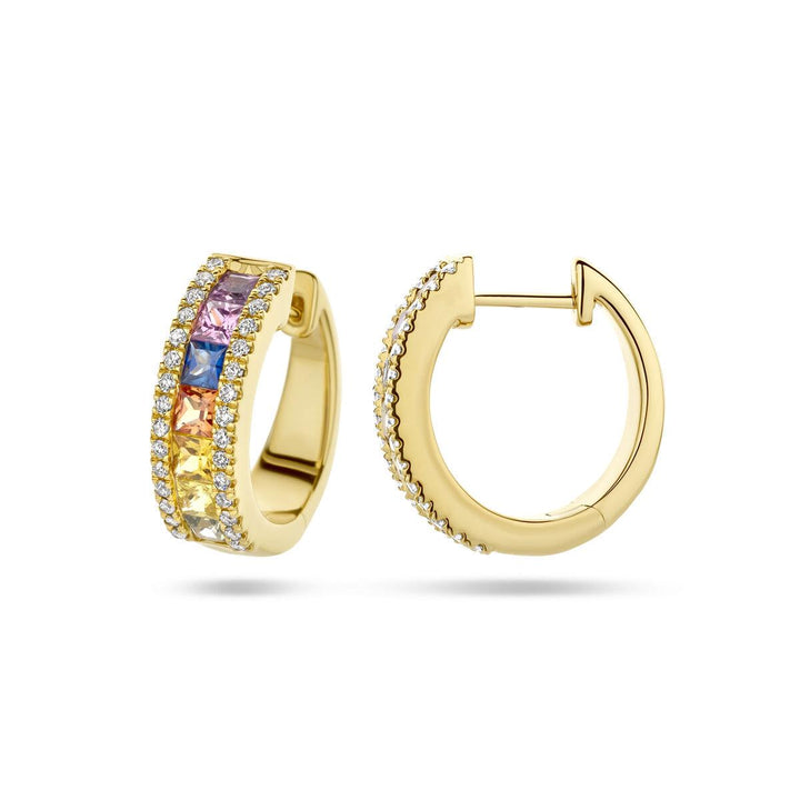 14k Geelgouden klapoorringen uitgevoerd met saffier & Diamant
