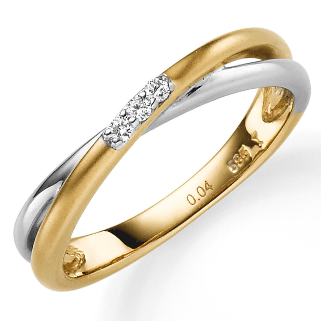14 Karaat Geel- en Witgouden Ring met Diamant 0.05 ct
