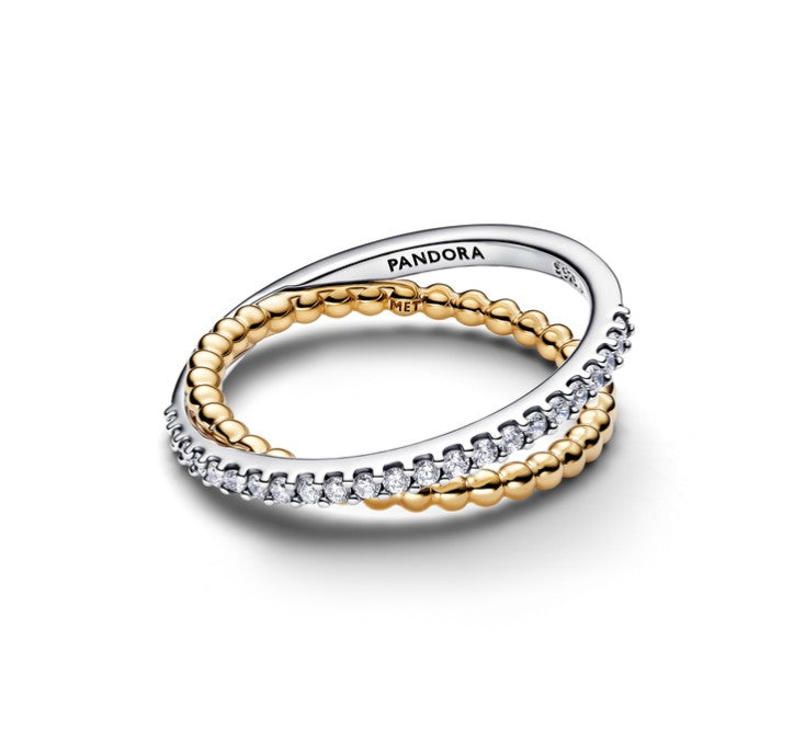 PANDORA Crossover Beads &amp; Pavé Double Band Ring 164827C01