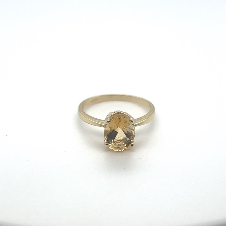 BU054 14 Karaats geelgouden solitair-ring met kleursteen. witte Quartz