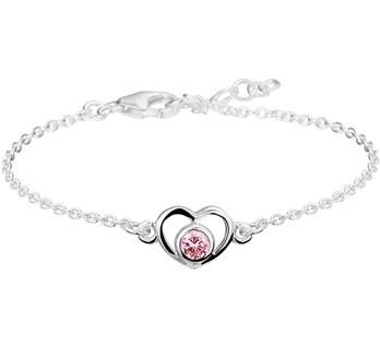 Zilveren armband hart roze zirkonia 13-15 cm