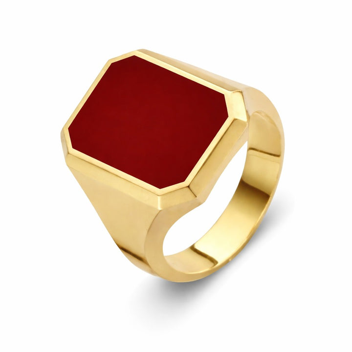 14 kt zegelring chalcedoon rood ovaal 13x16 mm