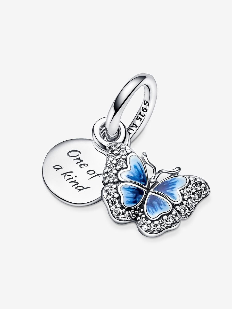 Pandora Blauwe Vlinder &amp; Citaat Dubbele Hangende Bedel 790757C01