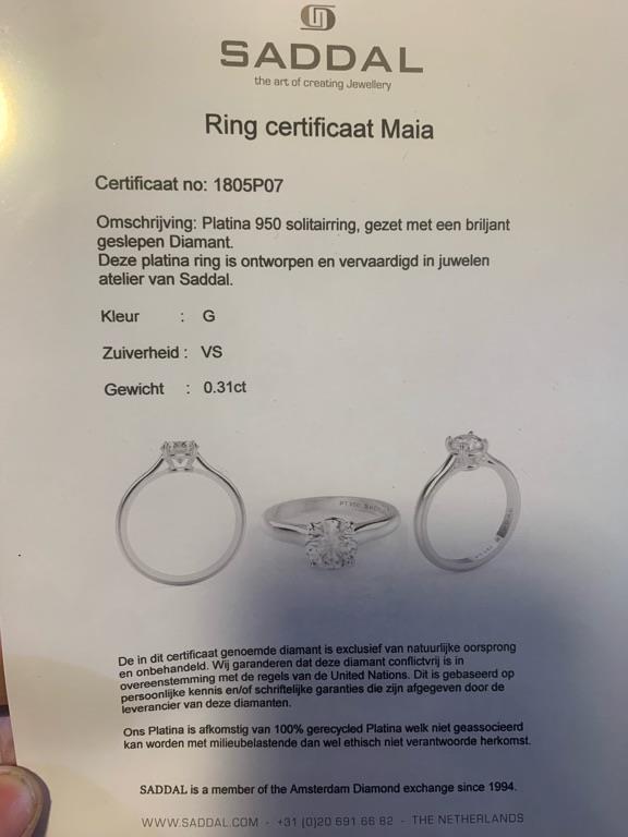Platina ring 0,31ct G/VS Diamant