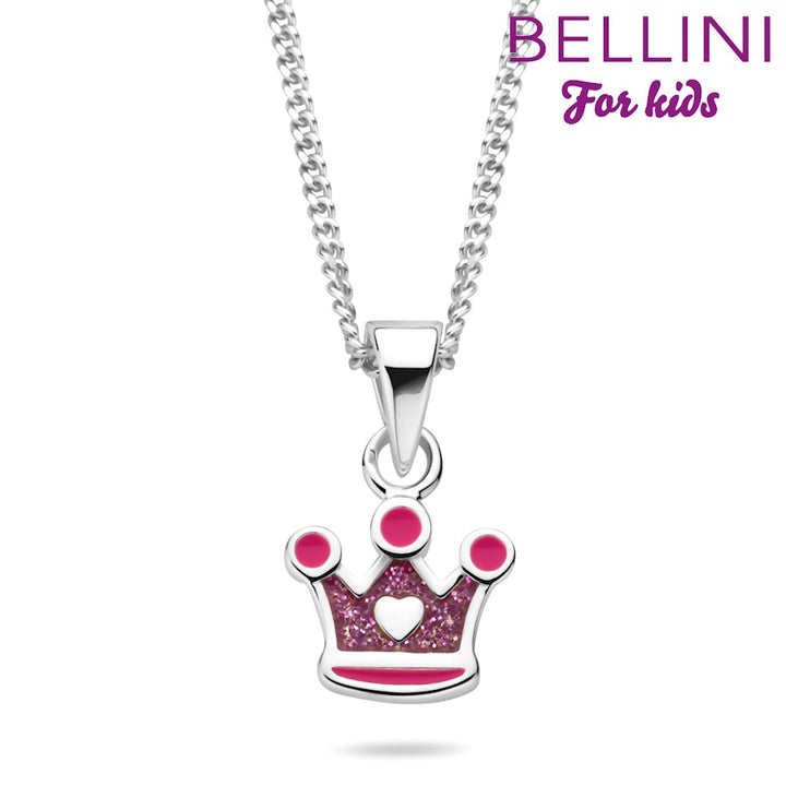 zilveren collier met hanger kroon paars emaille
