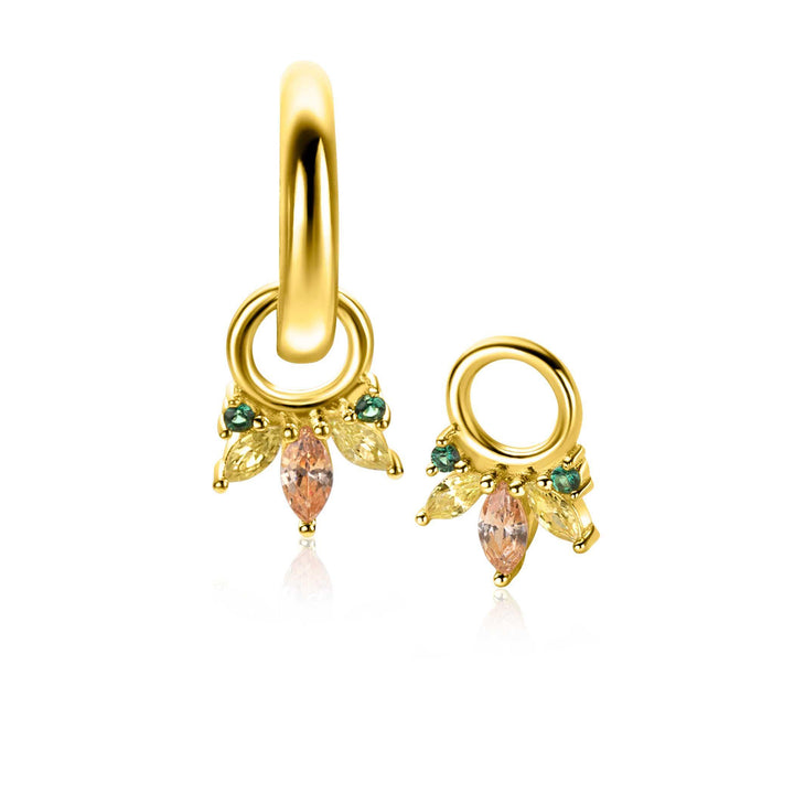 10mm ZINZI gold plated zilveren oorbedels met vijf speelse kleurstenen ZICH2633GC (zonder oorringen)