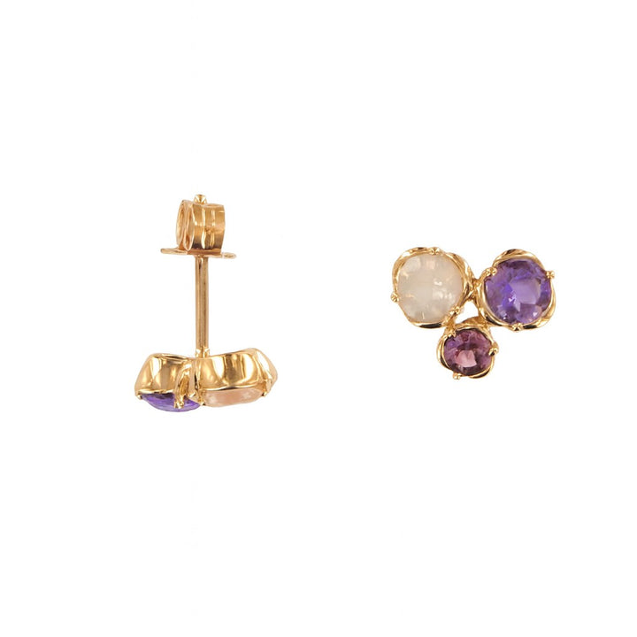 Roségouden Oorstekers 14 kt – Amethist, Rhodoliet & Rozenkwarts