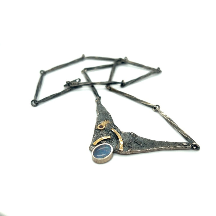 zilveren choker opaal robijn & 14 kt goud