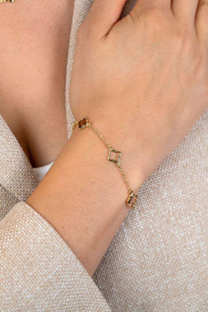 ZINZI goldplated armband met bruine klavers ZIA2772