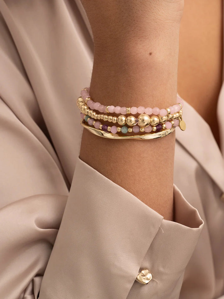 Bracelet | Rose Quartz Roundel Interstellar - Gold SBG-GEM13-MIX-RDL